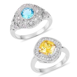 Two Cocktail Ring Lot Yellow and Blue Rings